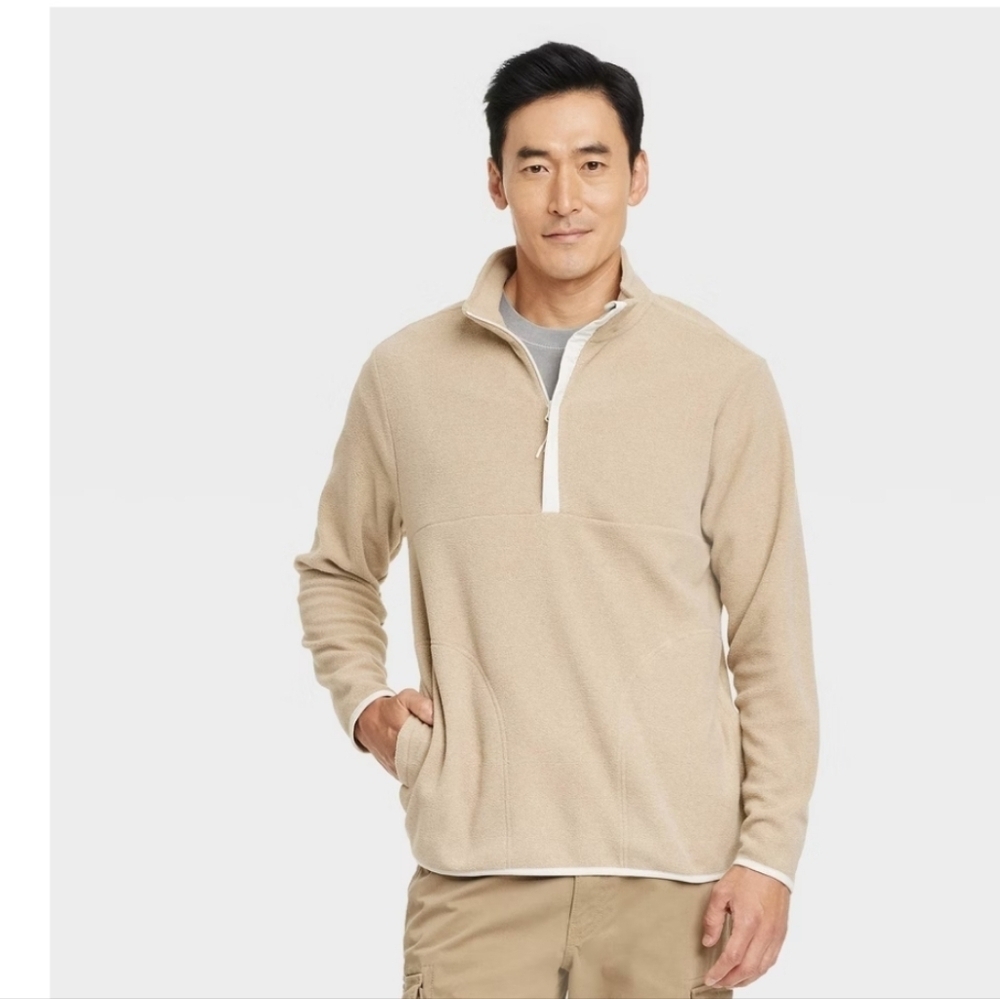 Men's Polar Fleece Half Zip Sweatshirt - Goodfellow & Co Tan XXL